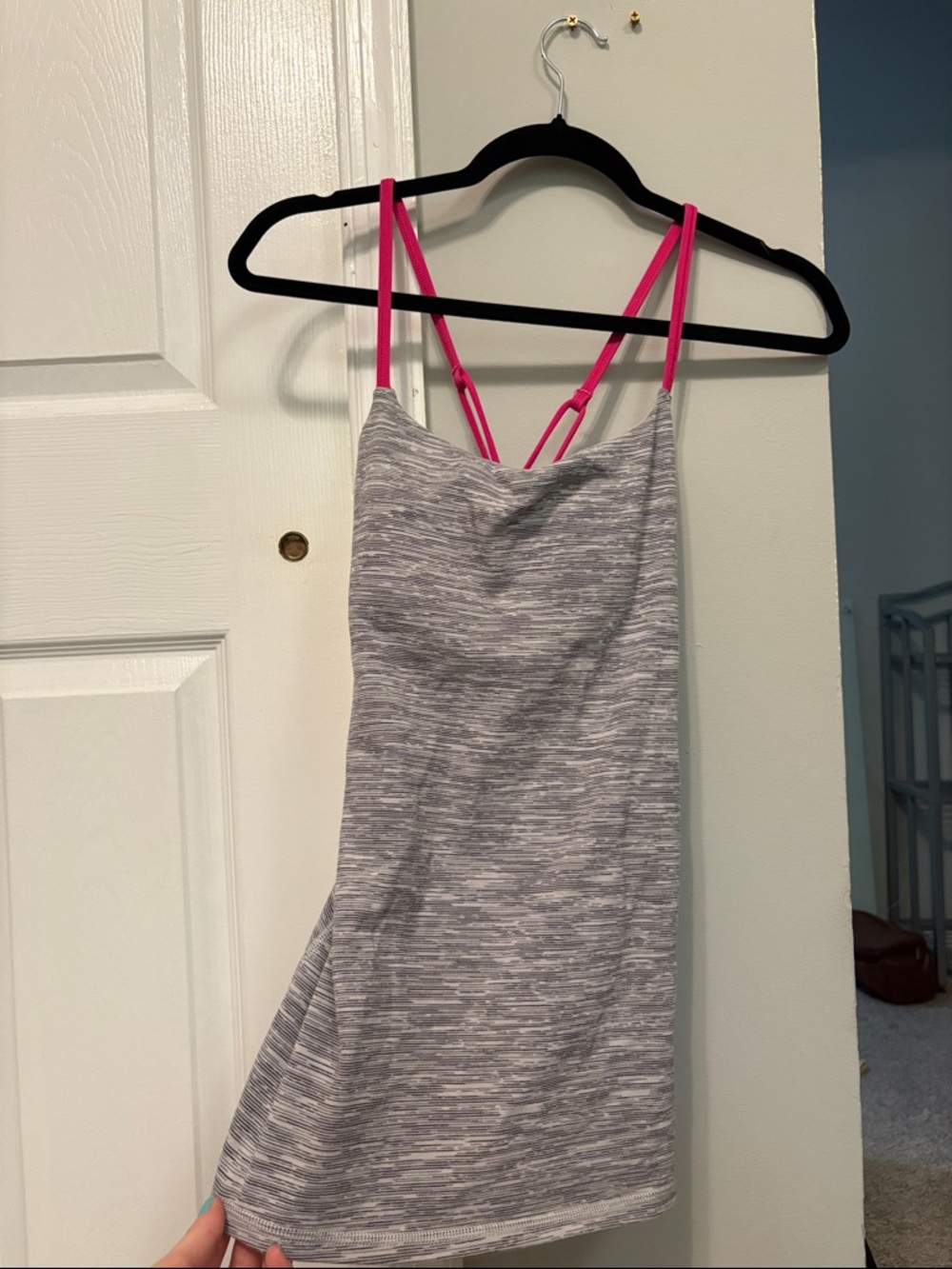 Lululemon Heather Gray Tank Top with Hot Pink Straps